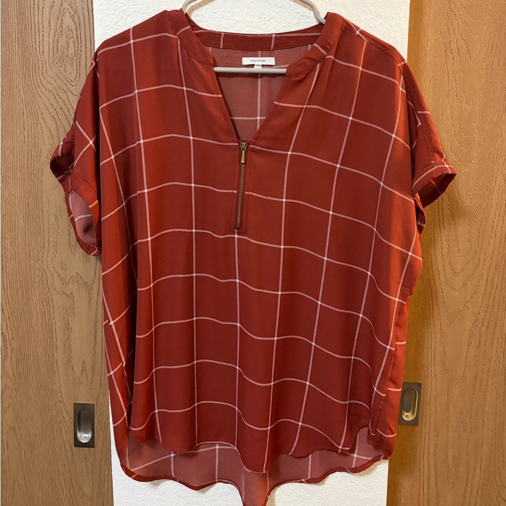 Maurice’s Rust Checkered Short Sleeve Blouse